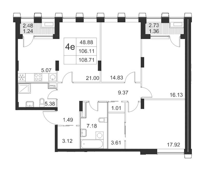 Трехкомнатная квартира в Glorax Development: площадь 108.71 м2 , этаж: 2 – купить в Санкт-Петербурге